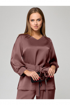 Летний комплект блуза и брюки из текстиля с V-образным вырезом Мишель стиль 1160-1 шоколад - фото 5
