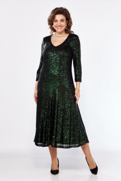 Нарядное платье из пайеток и трикотажа А-образный силуэт LadisLine 1548 темный_изумруд - фото 1
