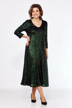 Нарядное платье из пайеток и трикотажа А-образный силуэт LadisLine 1548 темный_изумруд - фото 4