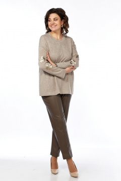 Комплект брюки и джемпер из трикотажа и экокожи для повседневного стиля Jurimex 3254 - фото 1