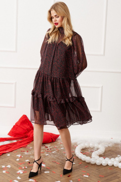 Платье из шифона с воланами и сборками, демисезон Lokka 1544 черный_красный_принт - фото 3