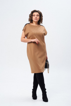 Платье-футляр из эластичного трикотажа с молниями и стразами Michel chic 2174 бежевый - фото 3
