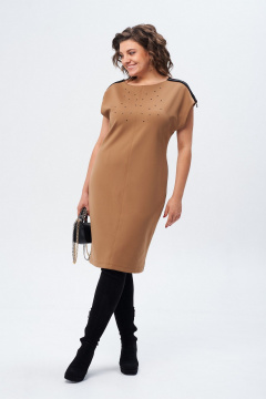 Платье-футляр из эластичного трикотажа с молниями и стразами Michel chic 2174 бежевый - фото 2
