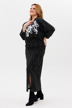 Джемпер и юбка из трикотажа с вышивкой и разрезом для различный случаев Michel chic 1407 черно-белый - фото 4