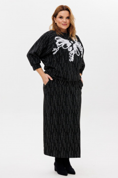 Джемпер и юбка из трикотажа с вышивкой и разрезом для различный случаев Michel chic 1407 черно-белый - фото 3