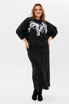 Джемпер и юбка из трикотажа с вышивкой и разрезом для различный случаев Michel chic 1407 черно-белый - фото 2