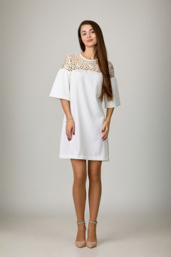 Платье молочное из кружева и тюля на подкладе Rosheli 543/1 молочный - фото 1