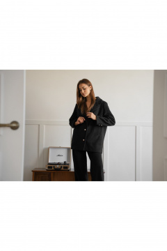 Жакет удлиненный прямой стиль на каждый день из вискозы SK Brand SK7201 черный - фото 3