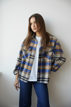 Рубашка из вискозы в клетку на каждый день SK Brand SK7205 клетка_синий - фото 1