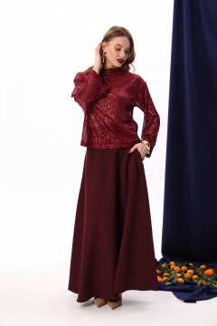 Красный трикотажный джемпер-кейп с пайетками NikVa 400-9 винный - фото 4