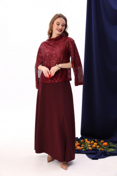 Красный трикотажный джемпер-кейп с пайетками NikVa 400-9 винный - фото 2