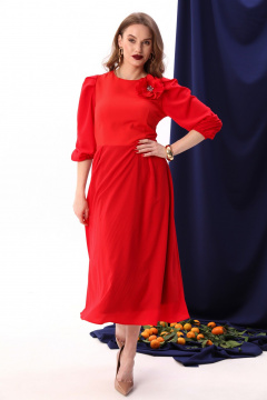 Красное миди-платье с складками и брошей NikVa 416-6 красный - фото 5