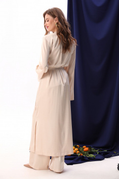 Костюм 3-ка из атласа: платье-кимоно с топом и брюками NikVa 554-3 крем-брюле - фото 3