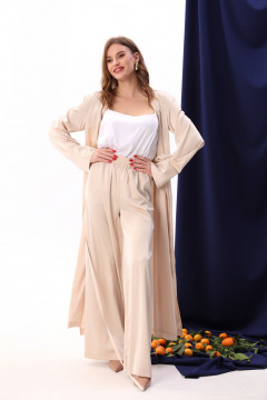 Платье-кимоно из атласа с поясом и глубоким V-вырезом NikVa 555-3 крем-брюле - фото 3