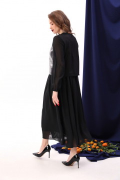 Платье макси с пайетками и комбинированным лифом NikVa 740-8 чёрный+серебро - фото 4