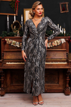 Платье приталенное с пайетками и рукавами полуреглан Мода Юрс 2879 хаки - фото 1