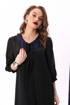 Платье макси с воланом из шифона и двухслойной конструкцией NikVa 800-5 чёрный+индиго - фото 2