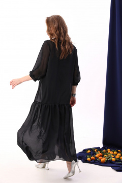 Платье макси с воланом из шифона и двухслойной конструкцией NikVa 800-5 чёрный+индиго - фото 5