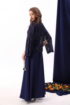 Юбка солнце макси с узким поясом и карманами NikVa 813-4 сапфир - фото 5