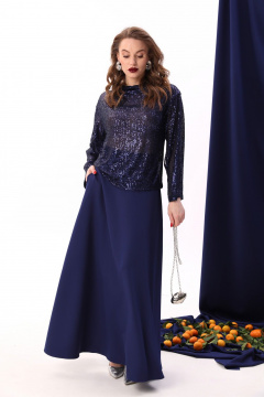 Юбка солнце макси с узким поясом и карманами NikVa 813-4 сапфир - фото 4