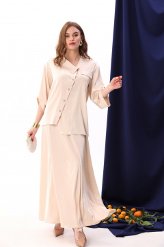 Юбка из атласа солнце макси с карманами и узким поясом NikVa 813-5 крем-брюле - фото 1