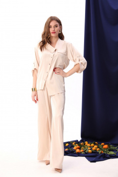 Жакет из атласа с асимметричным кроем и накладным карманом NikVa 902-2 крем-брюле - фото 1