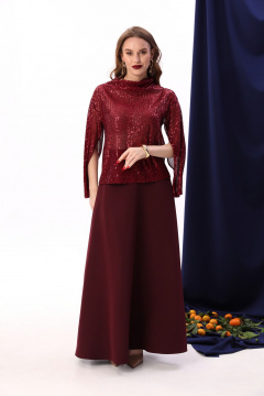 Костюм из пайеток и текстиля: джемпер-кейп и юбка макси NikVa 921-3 винный - фото 1