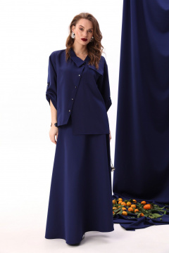 Костюм жакет с юбкой макси и карманами на пуговицах NikVa 928-1 сапфир - фото 5