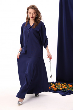 Костюм жакет с юбкой макси и карманами на пуговицах NikVa 928-1 сапфир - фото 3