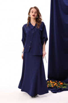 Костюм жакет с юбкой макси и карманами на пуговицах NikVa 928-1 сапфир - фото 2