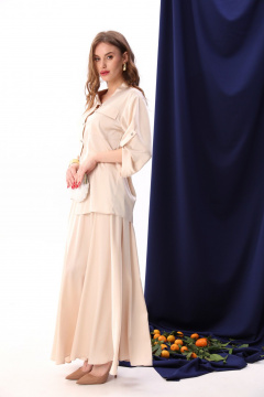 Костюм из атласного жакета с юбкой макси и карманами NikVa 928-2 крем-брюле - фото 5