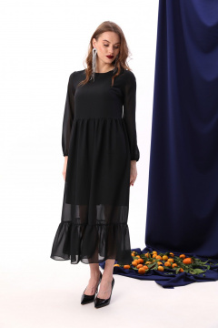 Платье макси из шифона с воланом и круглым вырезом NikVa 929-1 чёрный - фото 5