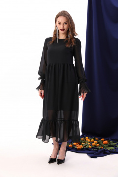 Платье макси из шифона с воланом и круглым вырезом NikVa 929-1 чёрный - фото 4