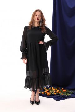 Платье макси из шифона с воланом и круглым вырезом NikVa 929-1 чёрный - фото 3