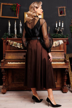 Блуза из органзы с рукавом на манжете и V-образным вырезом Мода Юрс 2880 черный_коричневый - фото 3