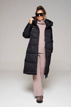 Пальто из текстиля с капюшоном и утеплителем Холлофайбер Beautiful&Free 6293 черный - фото 5