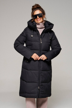 Пальто из текстиля с капюшоном и утеплителем Холлофайбер Beautiful&Free 6293 черный - фото 1