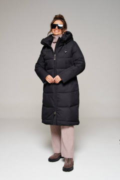 Пальто из текстиля с капюшоном и утеплителем Холлофайбер Beautiful&Free 6293 черный - фото 2
