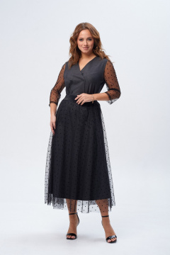Платье с юбкой и съемной деталью из текстильных тканей TVIN 7827 графит - фото 2
