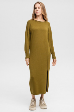 Свободное вязаное платье из пряжи с разрезом AREOLA 10383 киви - фото 4