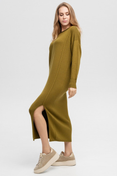 Свободное вязаное платье из пряжи с разрезом AREOLA 10383 киви - фото 3