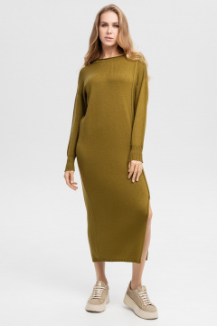 Свободное вязаное платье из пряжи с разрезом AREOLA 10383 киви - фото 2