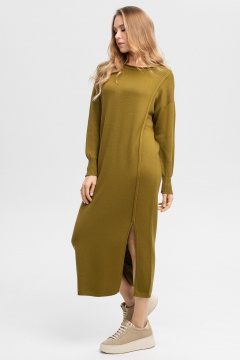 Свободное вязаное платье из пряжи с разрезом AREOLA 10383 киви - фото 1