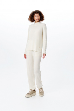 Джемпер с разрезами и воротом стойка из кашемира AREOLA 10464 жемчуг - фото 3