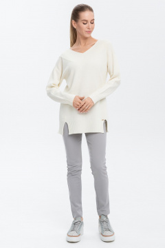 Джемпер с разрезами и треугольным вырезом из кашемира AREOLA 10465 жемчуг - фото 5