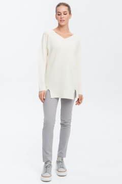 Джемпер с разрезами и треугольным вырезом из кашемира AREOLA 10465 жемчуг - фото 2