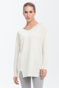 Джемпер с разрезами и треугольным вырезом из кашемира AREOLA 10465 жемчуг - фото 1