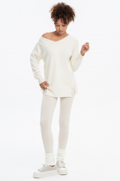 Джемпер с разрезами и треугольным вырезом из кашемира AREOLA 10465 жемчуг - фото 3