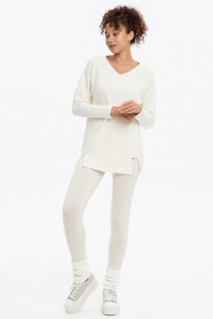 Джемпер с разрезами и треугольным вырезом из кашемира AREOLA 10465 жемчуг - фото 4