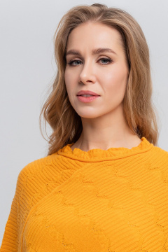 Оранжевая кашемировая накидка с ажурным узором AREOLA 10594 манго - фото 5